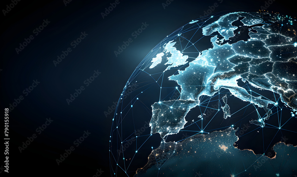 Fototapeta premium Illuminating the European Digital Landscape: Cities and Ports Connected