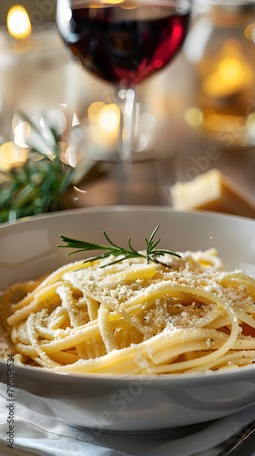 Gourmet Pasta Dish with Wine - An Exquisite Italian Culinary Experience
