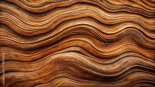 Closeup textured background of brown wavy lines and shades forming wood surface in nature