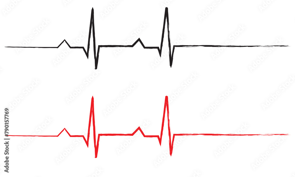  Two ecg heartbeat lines hand sketched collection. EPS file with white background. Vector illustration. 