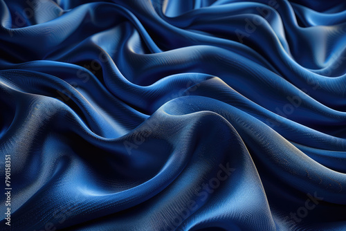 A digital art composition featuring an abstract background of deep blue silk fabric, with soft folds and subtle lighting effects creating a sense of depth and texture. Created with Ai
