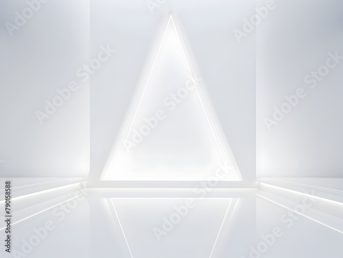 Captivating 3D Abstract White Room with Futuristic Tunnel and Illuminated Stage