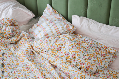 messy bed in early morning , messy bed after waking up 