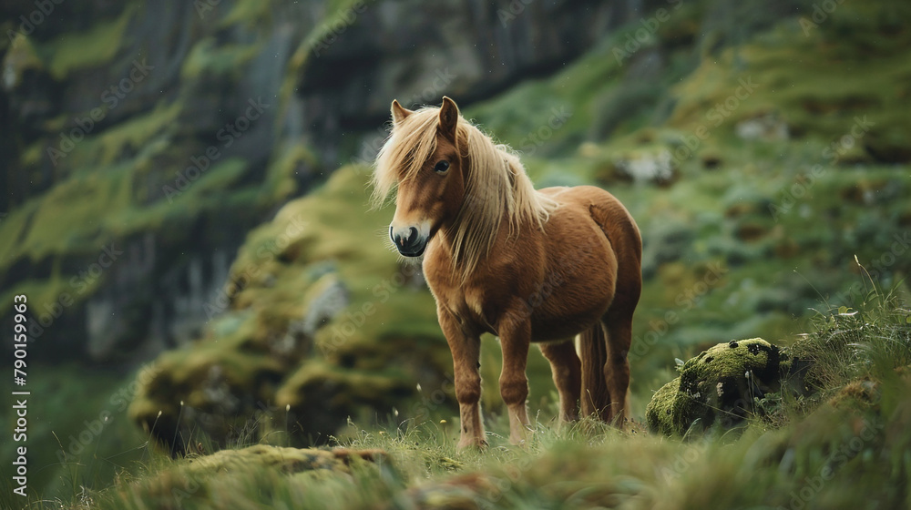 Fototapeta premium Iceland pony roaming free in the nature