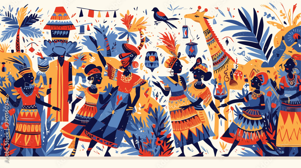 African people dance in ethnic abstract tribal patt