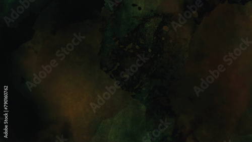 Dark grunge background texture. Black green dirty vintage background. Abstract green and brown paper texture. Modern watercolor background.