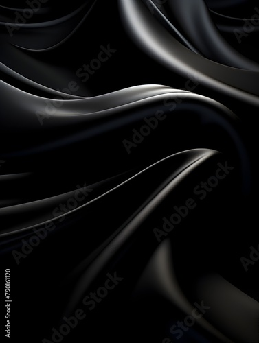 Shimmering Black Luxury Fabric with Captivating Fluid Curves and Dramatic Shadows,Ideal for Futuristic or Elegant Backgrounds