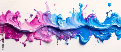 Pink purple and blue paint splash on white background