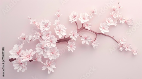 A delicate papercut depiction of a cherry blossom branch in full bloom, showcasing its delicate petals and intricate details, crafted from soft pink and white paper.  © EC Tech 