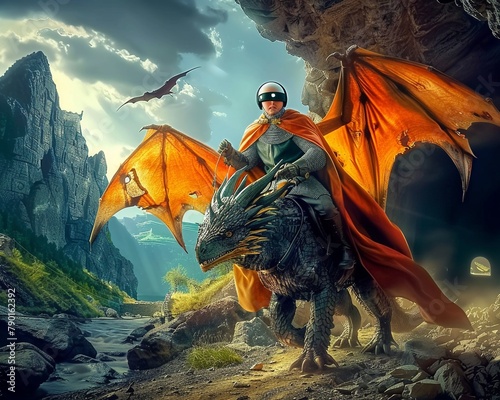 A blind knight, guided by echolocation, rides a batwinged dragon through the dark tunnels of the underground city ,