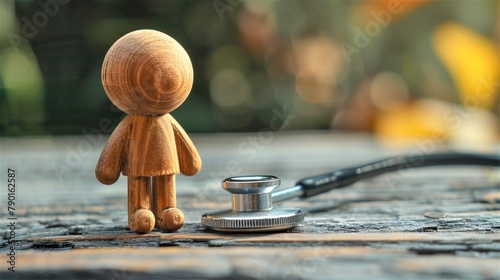 Medical Advancements Show a miniature wood doll receiving a tiny stethoscope