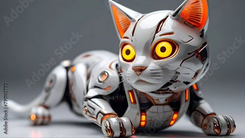 Futuristic Robot Cat with Glowing Yellow Eyes