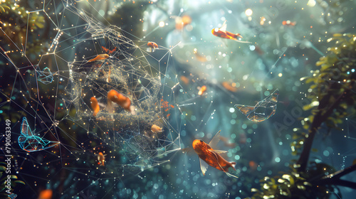 An intriguing visualization of connected ecosystems. underscoring the complexity and symbiosis between various species in an abstract depiction