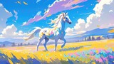 Vibrant cartoon cartoon rendering showcasing a playful horse in a whimsical style