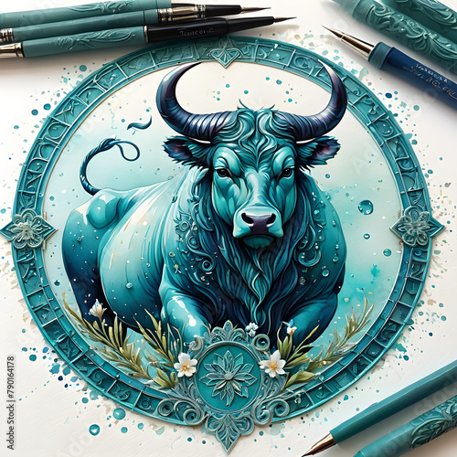 Zodiac symbols with intricate details and ornate patterns. The essence, interwoven with a delicate thread, is Aries, Taurus, Gemini, Cancer, Leo, Virgo, Libra, Scorpio,Sagittarius, Capricorn, Aquariu photo