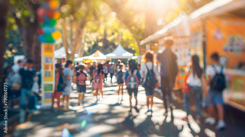 Blurry scene of children exploring a science fair. bokeh effect