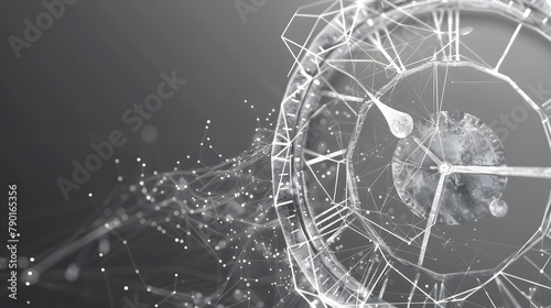Clock concept made of low poly wireframe on a grey background. Clocks symbolizing time. deadlines photo