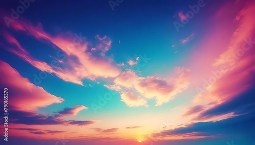 Colorful cloudy sky at sunset. Gradient color. Sky texture. Abstract nature background #790165370