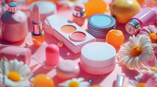  Miniature Diminutive Cosmetics and Beauty Products, Flat Lay, Background, Hand Edited Generative AI