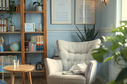 Softly Lit, Inviting Psychotherapy Office Promoting Healing and Understanding © Mike