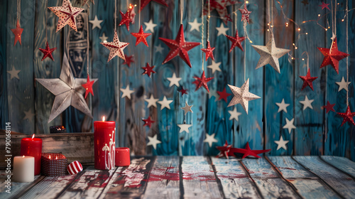 Rustic Charm in Patriotic Crafts: Hand-Carved Flag and Old-Fashioned Candles