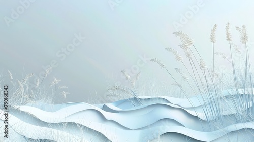 A papercut landscape depicting a gentle spring breeze blowing through a field of tall grass  creating ripples in the textured paper.