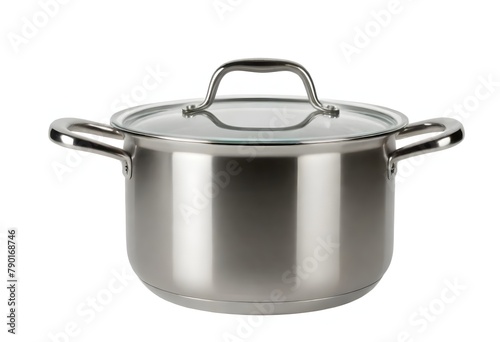 A stainless steel cooking pot with a glass lid