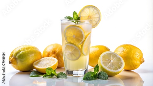 lemonade in a glass glass on a white background