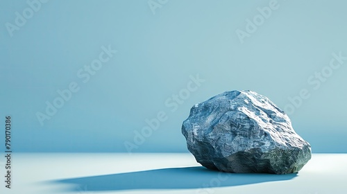Deep blue solitude with rock, morning light, wide angle, still life