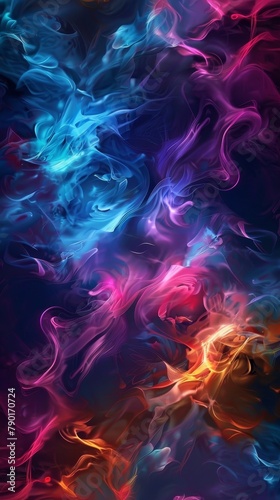 A colorful image of smoke and fire with a blue and purple background. The smoke is orange and red, and it looks like it's coming from a fire. The image has a dreamy, surreal feel to it