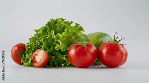 Healthy, natural, dietary food rich in vitamins. Herbs and vegetables on a light background.