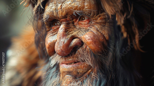 Neanderthal face. Extinct species. One of the ancestors of Homo sapiens. photo