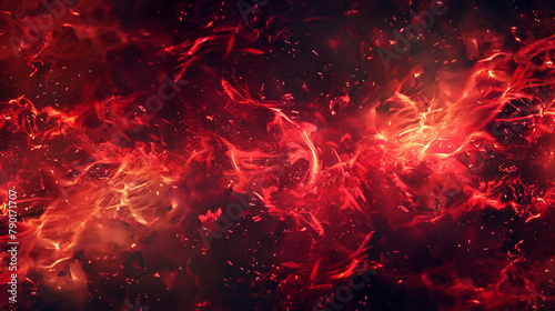 Fiery red sparks dancing in chaotic harmony on a backdrop of emptiness photo
