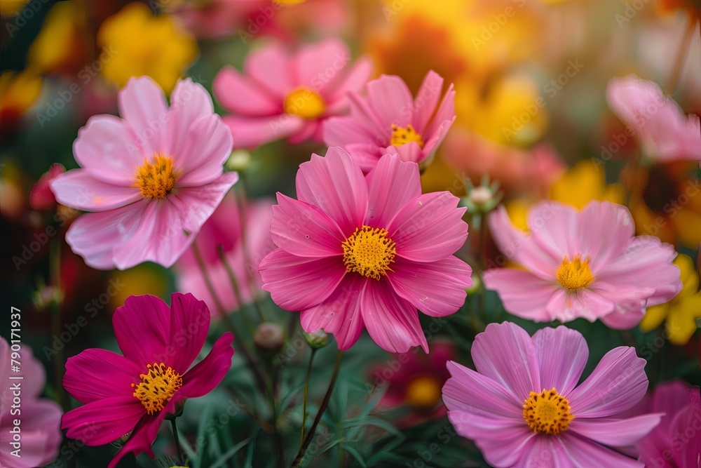Close-up shot of blooming flowers in a garden. ai generated