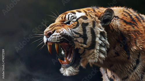 A saber-toothed tiger in the view of a neural network. Extinct species.