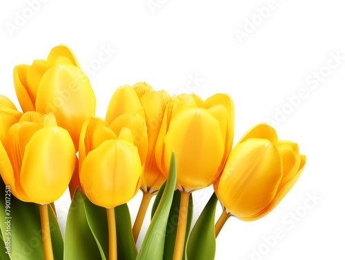 Yellow tulip flowers isolated on white, floral design element, illustration generated ai

