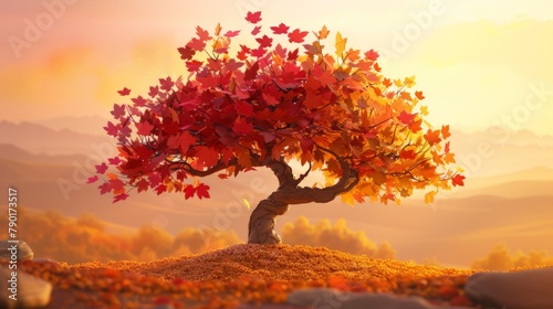 A symbolic papercut scene of a tree transforming, its summer leaves morphing into a vibrant autumnal palette, representing change and transition. © EC Tech 
