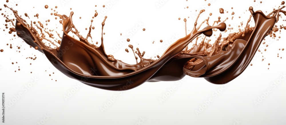 A close up of a chocolate splash on a white surface A close up of a chocolate splash on a white surface