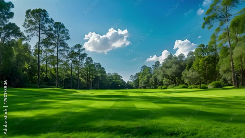 Serenely Manicured Golf Greens Under Cloud-Kissed Skies. Concept Outdoor Photoshoot, Nature Photography, Golf Course, Cloudy Skies, Serene Setting Serenely Manicured Golf Greens Under Cloud-Kissed Skies. Concept Outdoor Photoshoot, Nature Photography, Golf Course, Cloudy Skies, Serene Setting