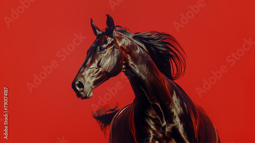 Beautiful horse on red background   abstract thoroughbred horse racer 