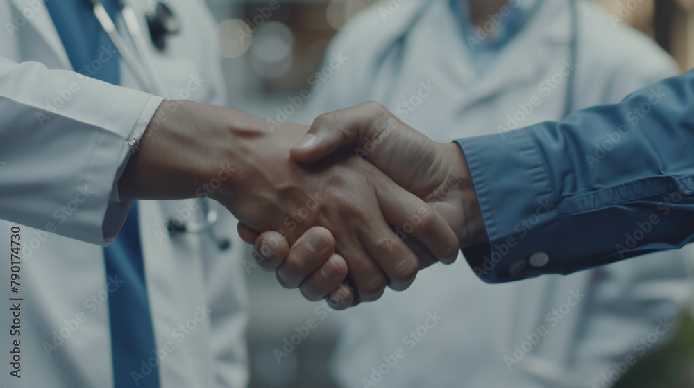 Handshake between medical researchers, acknowledging the value of interdisciplinary collaboration.