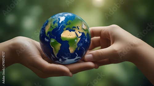 Hands holding, touching planet Earth. Environment save, taking care of nature.generative.ai