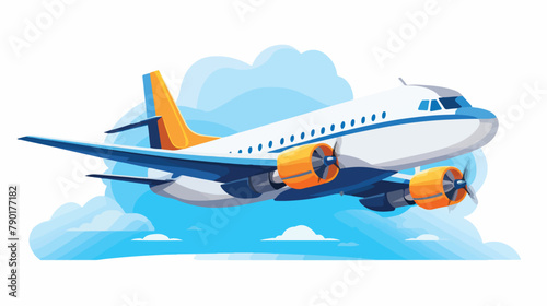 Airplane flying with clouds isolated icon 2d flat c
