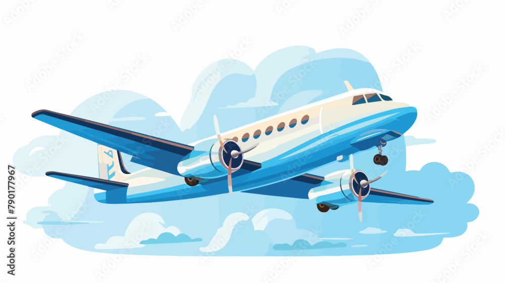 Airplane flying with clouds isolated icon 2d flat c