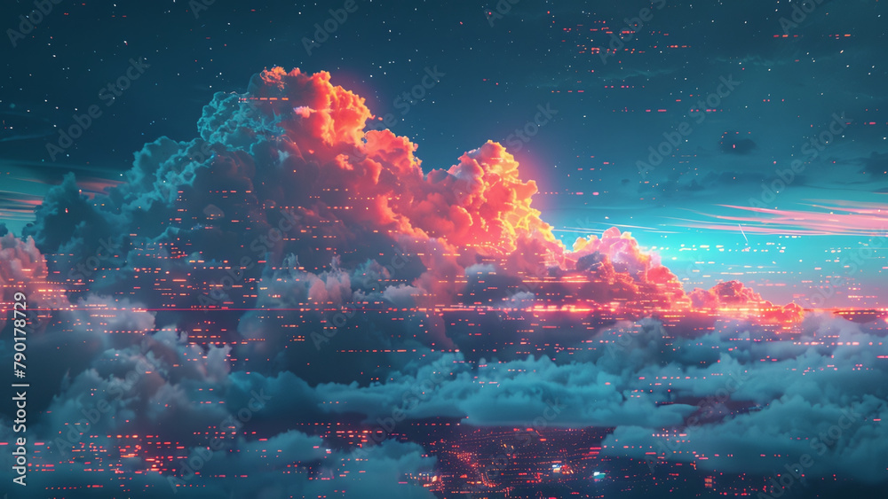 Digital Cloud: Illustration of Cloud Computing Concept with Data and Information