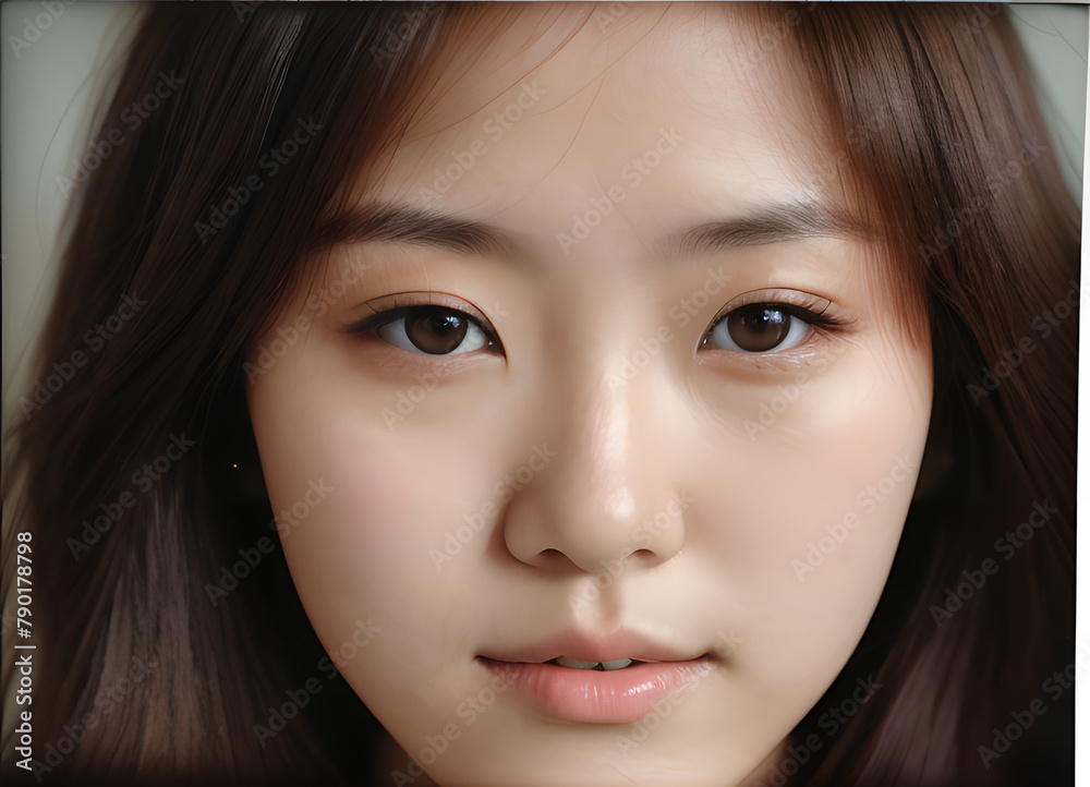 Portrait of an Asian young girl, with dark hair, generative ai Portrait of an Asian young girl, with dark hair, generative ai