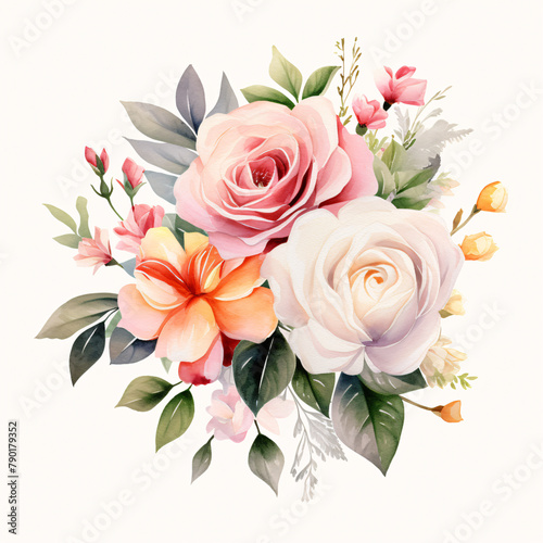 rose spring flower bouquet watercolor clip art © HideAwayDigitalTH