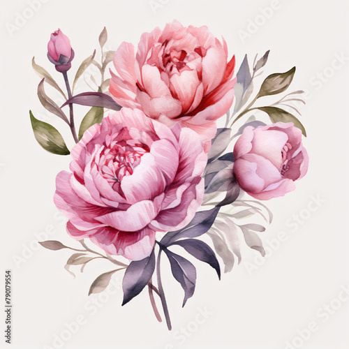 peony spring flower bouquet watercolor clip art 