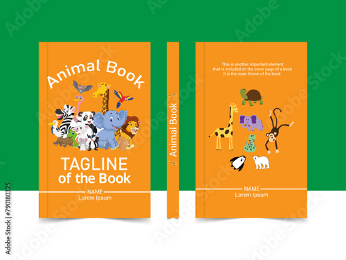 Kids cover notebook. Workbook. Kids notebook or exercise book cover vector template with animal. Lern gramma ruls background. Kids. Animals.Translation: 