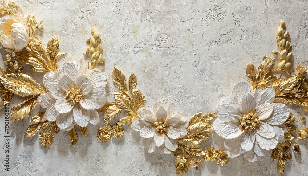 Golden Blossoms: Illuminated Decorative Texture on Plaster Walls Golden Blossoms: Illuminated Decorative Texture on Plaster Walls